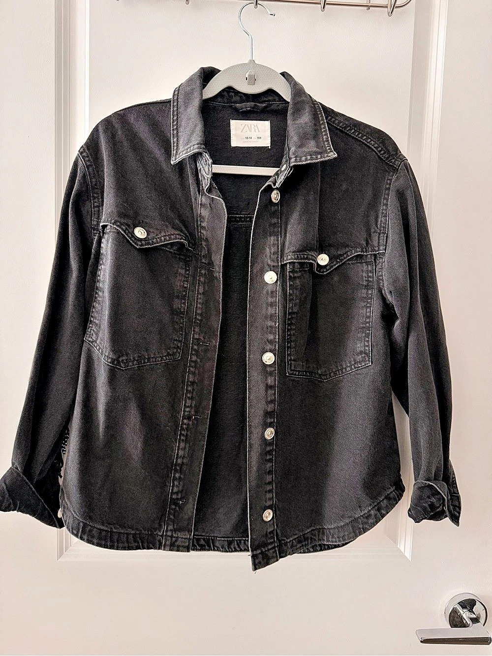 ZARA Black Studded Fringe Jean Jacket Size 13-14